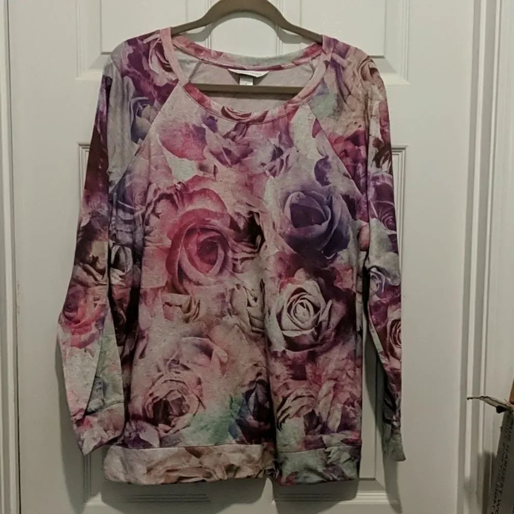 Christopher & Banks purple pink floral top Sz XL